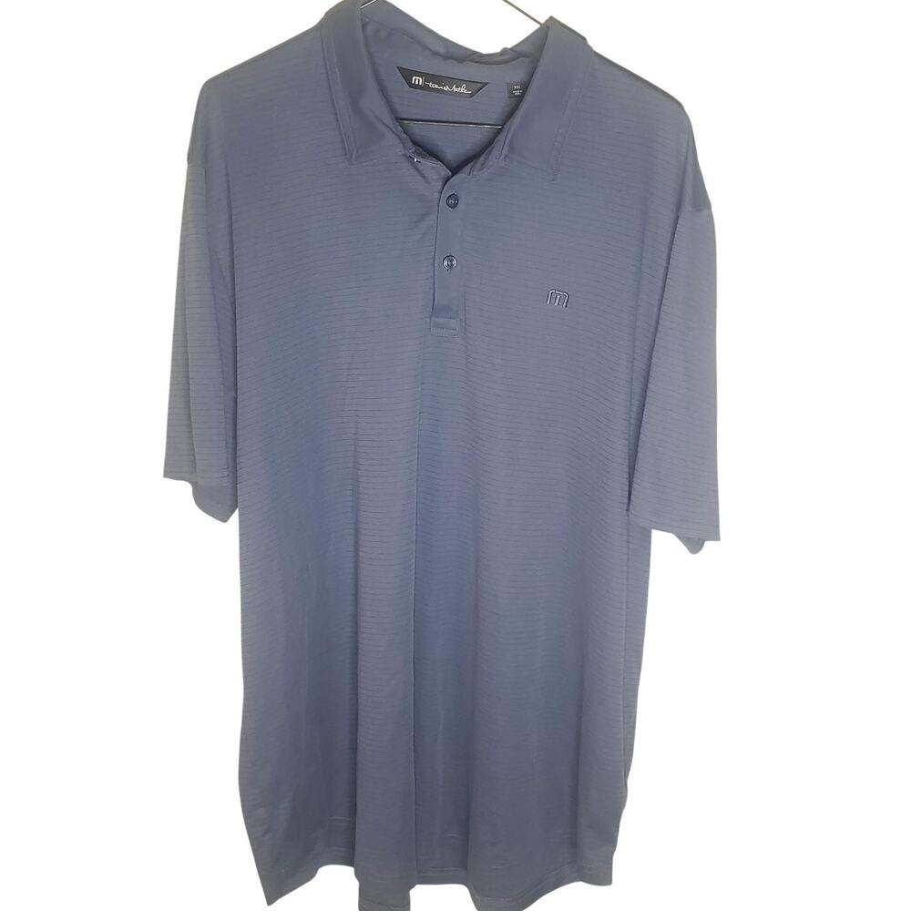 Travis Mathew Mens XXL Warmer Tide Scoop Polo Style 1MW396 Blue Stripe Casual